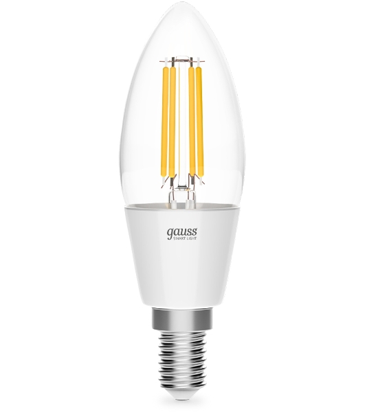 Лампа светодиодная филаментная Gauss Smart Home DIM E14 C35 4,5 Вт 1/10/40