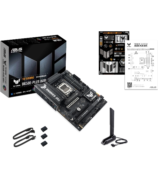 Материнская плата ASUS TUF GAMING B650E-PLUS WIFI, AM5, AMD B650, 4xDDR5, 4xSATA, 3xM.2, 1xPCIe 5.0 x16, 1xPCIe 4.0 x4, 2xPCIe 4.0 x1, 1xDisplayPort, 1xHDMI, 1x2.5Gb LAN, Wi-Fi 6E, Bluetooth 5.3, 1xUSB-C 20Gbps, 3xUSB-A 10Gbps, 6xUSB-A 2.0, 5x3.5 мм, 7.1, ATX