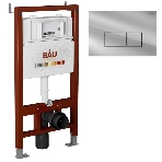 Инсталляция BAU PRO для подвесного унитаза, клавиша смыва BAU Hotel для инсталляции, хром, фото 1