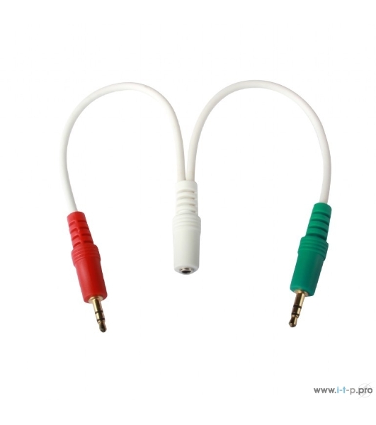 Кабель аудио сигнала Cablexpert, Jack3.5 нушники + 3.5 микрофон-> Jack3.5 4pin, длина 20 см, белый