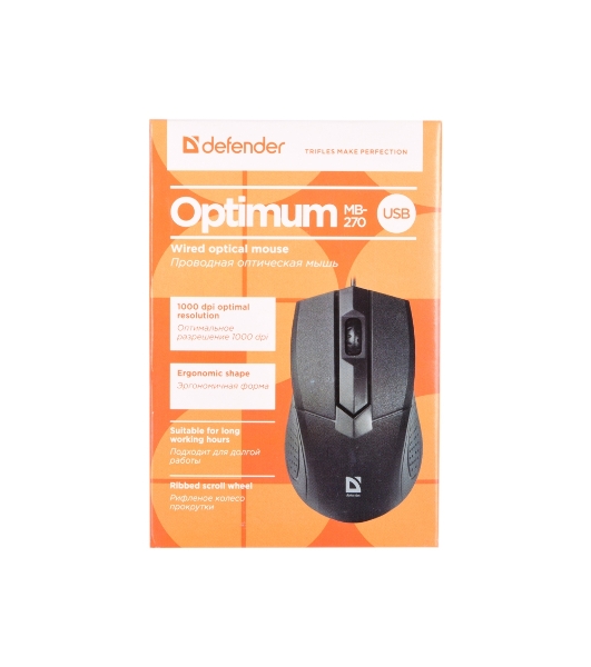 Мышь проводная Defender Optimum MB-270 черный, 1000 dpi, USB, кнопки - 3
