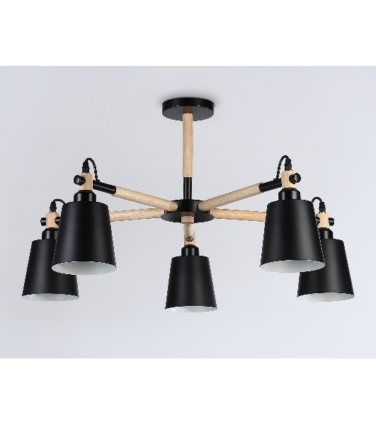 Светильник Ambrella light TR82211/5 BK/LW черный/светлое дерево E27/5 max 40W D780*430