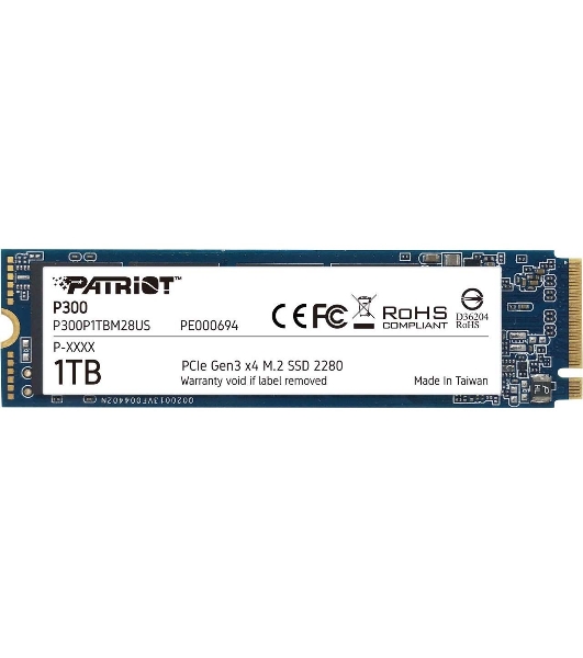 Накопитель SSD Patriot P300, 1000Gb, PCIe 3.0 x4, M.2 2280, NVMe, R/W 2100/1650