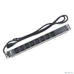 Блок розеток Cabeus PDU-8I-2IEC для 19' шкафов, горизонтальный, 8 розеток IEC 320, 10 A, без выключателя, алюминиевый корпус, шнур 2 м, вилка IEC 320, фото 1