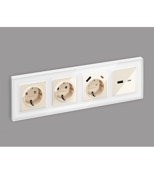 Лицевая панель ALFA (Бежевый глянец) для розетки 2USB тип A+C QUANT AP3110