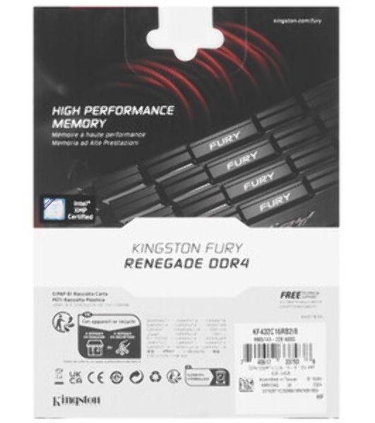 Оперативная память Kingston Fury Renegade, DDR4, 8GB (1x8GB), 3200MHz, CL16, DIMM, с радиатором, черный