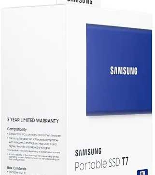 Внешний SSD Samsung T7, 1TB, USB 3.2 Gen 2 Type-C, R/W 1050/1000, синий