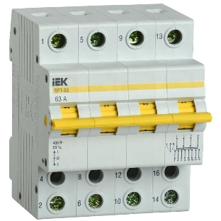 Выключатель-разъединитель трехпозиционный IEK MPR10-4-063 Выключатель-разъединитель трехпозиционный ВРТ-63 4P 63А