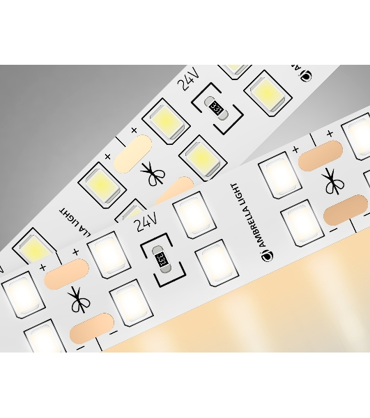 Светодиодная лента Ambrella light GS3601 2835 204Led/ 20W m/ 24V IP20 3000K/ 5000*14*1.2mm (2 конт.)