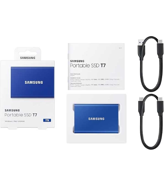 Внешний SSD Samsung T7, 1TB, USB 3.2 Gen 2 Type-C, R/W 1050/1000, синий