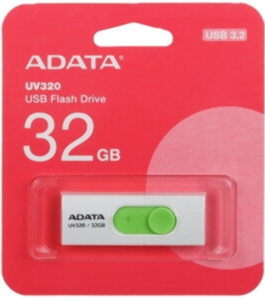 Флешка USB ADATA UV320 (AUV320-32G-RWHGN), 32Gb, USB 3.2, R/W 100/30, белый/зеленый