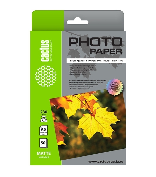 Фотобумага Cactus CS-MA523050 A5/230г/м2/50л./белый матовое для струйной печати