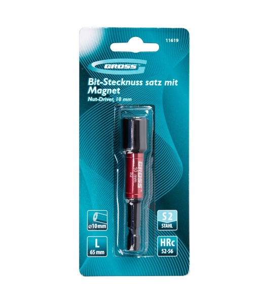 Бита с торцевой головкой GROSS, магнит. Nut-Driver, 10 мм, S2Gross 11619