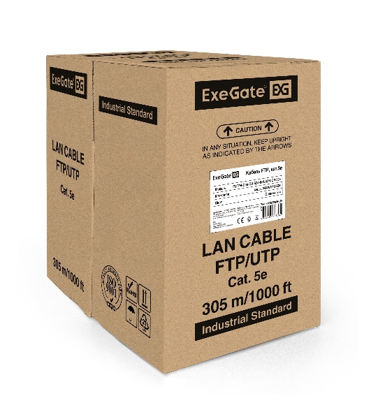 Кабель ExeGate FTP 4 пары кат.5e медь, 24AWG, экран, бухта 305м, оранжевый, LSZH