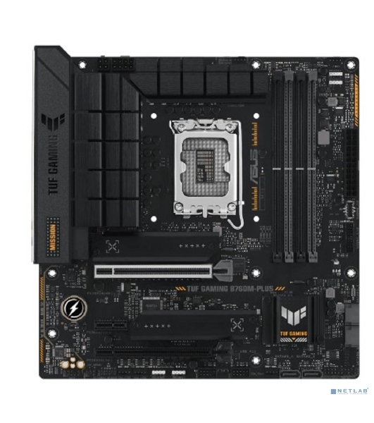 Материнская плата ASUS TUF GAMING B760M-PLUS, LGA 1700, Intel B760, 4xDDR5, 4xSATA, 2xM.2, 1xPCIe 5.0 x16, 1xPCIe 4.0 x4, 1xPCIe x1, 2xUSB-A 3.2 Gen 2, 3xUSB-A 3.2 Gen 1, 2xUSB 2.0, 1xUSB-C 3.2 Gen 2x2, 1x2.5Gb LAN, 5x3.5 мм, 7.1, mATX