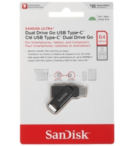 Флешка USB SanDisk DDC3 Ultra Dual Go (SDDDC3-064G-G46), 64Gb, USB 3.1/USB Type-C, R/W 150/30, черный