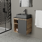 Тумба Bau Dream Blackwood 60 правая, графит, раковина BAU Cerama 48х37 темно-серая матовая, смеситель Hotel Dream Black, нерж. сталь, черный, фото4