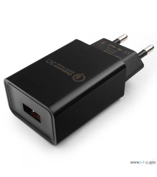 Сетевое зарядное устройство Cablexpert MP3A-PC-17, QC 3.0, 100/220V - 1 USB порт 5/9/12V, черный