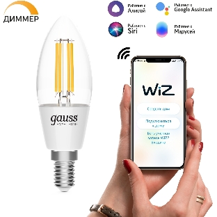 Лампа светодиодная филаментная Gauss Smart Home DIM E14 C35 4,5 Вт 1/10/40