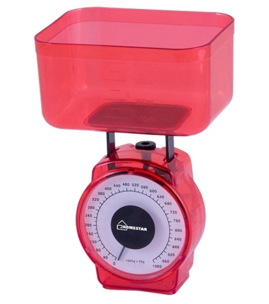 Весы кухонные механические HOMESTAR HS-3004М, 002795 красный, макс.нагрузка 1кг (в уп. 40 шт)