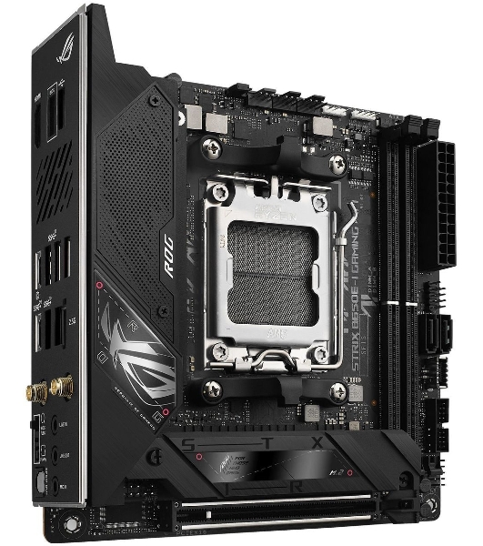 Материнская плата ASUS ROG STRIX B650E-I GAMING WIFI, AM5, AMD B650, 2xDDR5, 2xSATA, 2xM.2, 1xPCIe 5.0 x16, 1xHDMI, 1x 2.5Gb LAN, 4xUSB-A 3.2 Gen 2, 1xUSB-A 3.2 Gen 1, 1xUSB-C 3.2 Gen 2x2, 3x3.5 мм, 7.1, Mini-ITX