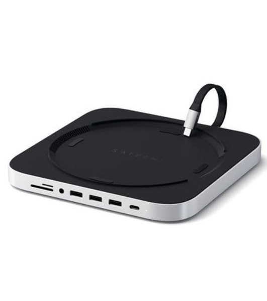 USB док станция с подставкой Satechi Mac Mini Stand & Hub для Mac Mini. Порты: 1x USB-C, 3 x USB, 3,5мм AUX, SD, microSD