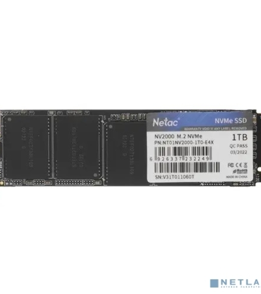 Накопитель SSD Netac NV2000, 1Tb, PCIe 3.0 x4, M.2 2280, NVMe, R/W 2500/2100