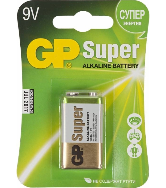 Алкалиновая батарейка GP Super Alkaline G-Tech 9V Крона - 1 шт. на блистере (1 шт.)