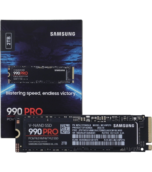 Накопитель SSD Samsung 990 PRO, 2Tb, PCIe 4.0 x4, M.2 2280, NVMe, R/W 7450/6900