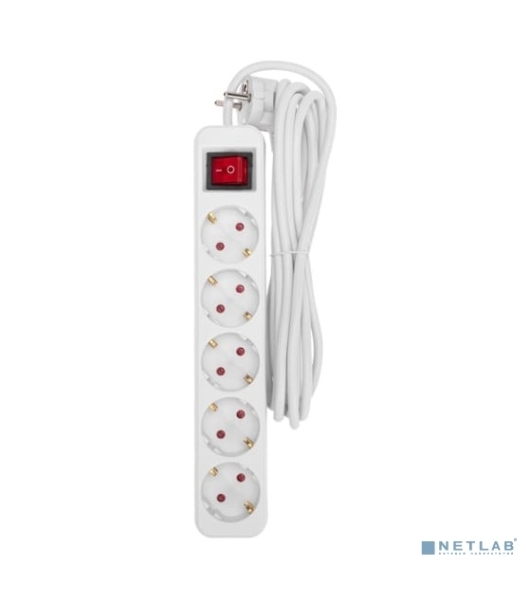 Удлинитель STANDARD 5 гнезд, 3м, 3х1,0мм², с/з, с выключателем, белый Rexant