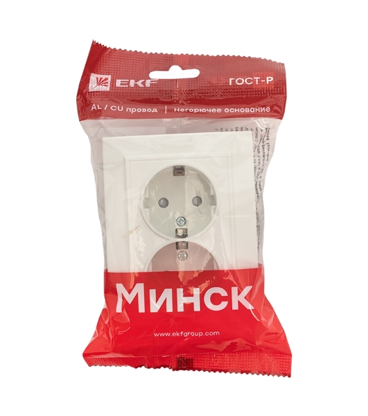 Розетка 2-ая, с/з,со шторками, 16А, СП Basic Минск белый