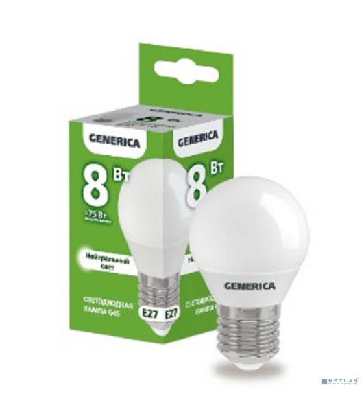 Лампа cветодиодная LED G45 IEK LL-G45-08-230-40-E27-G шар 8Вт 230В 4000К E27 GENERICA