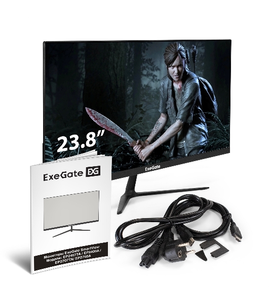Монитор 23.8' ExeGate SmartView EP2407TA IPS 1920x1080, 75 Гц, 5 мс, 16:9, 250 кд/м2, 1xHDMI, 1xDP, 1xVGA, 1x3.5 мм, черный