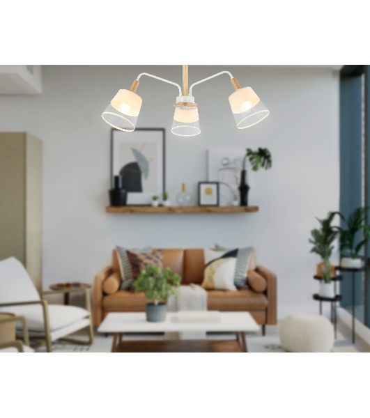 Светильник Ambrella light TR4737/3 WH/LW белый/светлое дерево E27/3 max 40W D760*350