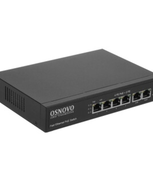 Коммутатор Osnovo SW-20600/D удлинитель FE на 6 портов с питанием по PoE, 4 *10/100 Base-T PoE, 1 *10/100 Base-T Uplink с поддержкой питания по PoE (до 90W), 1 *10/100 Base-T Uplink, PoE на порт - до 30W, суммарно до до 87W