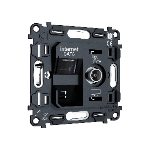 Механизм розетки компьютерной + TV оконечной RJ-45 (8P8C) CAT6/50-870 MHz 1dB с автоматической защитной шторкой QUANT VM195