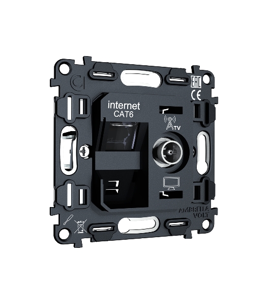 Механизм розетки компьютерной + TV оконечной RJ-45 (8P8C) CAT6/50-870 MHz 1dB с автоматической защитной шторкой QUANT VM195