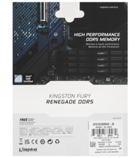 Оперативная память Kingston Fury Renegade, DDR5, 32Gb (1x32Gb), 6400MHz, CL32, DIMM, радиатор, белый