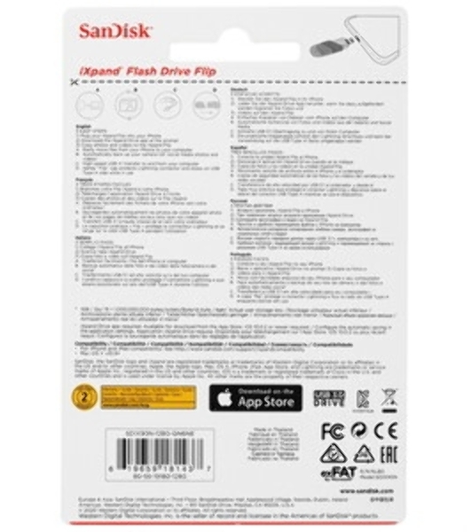 Флешка USB Sandisk IX90N iXpand Flip (SDIX90N-064G-GN6NN), 64Gb, USB 3.1/Lightning, R/W 150/70, зеленый/серебристый