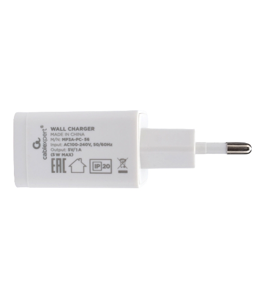 Сетевое зарядное устройство Cablexpert MP3A-PC-56, 5Вт, 1А, 1хUSB, белый, пакет
