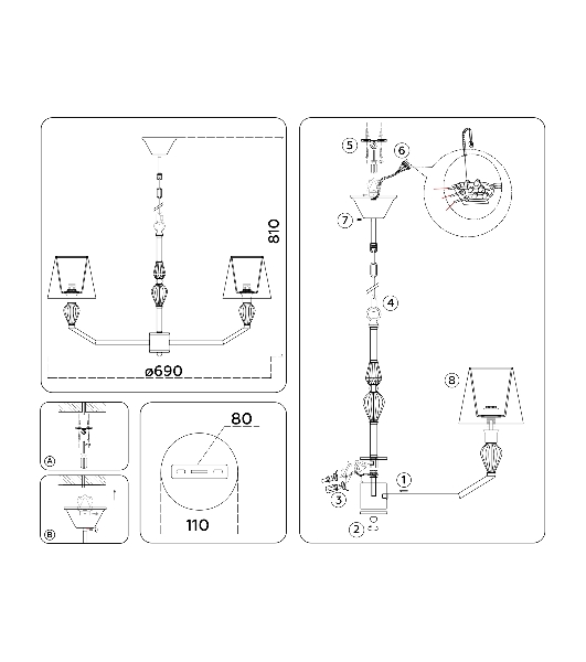 Люстра Ambrella light LH75061/5 CH/DB хром/темно синий E14/5 max 40W D690*810