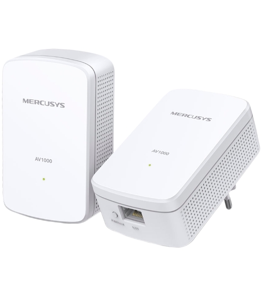 Комплект гигабитных адаптеров Mercusys AV1000 Gigabit Powerline Kit, HomePlug AV2 standard, 1 Gigabit port, 300m over electrical circuits, plug and play.