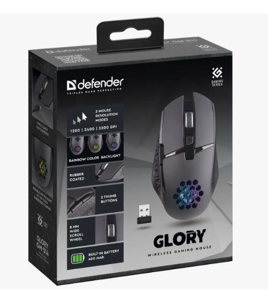 Мышь беспроводная Defender Glory GM-514 черный, 3200 dpi, радиоканал, USB, кнопки - 7