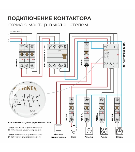 Контактор модульный WERKEL 63 A 4NO (3 мод.) W943M63O