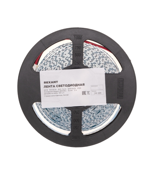 Лента светодиодная Rexant 24В, SMD2835, 9,6Вт/м, 120 LED/м, 6500K, 10мм, 5м,IP20