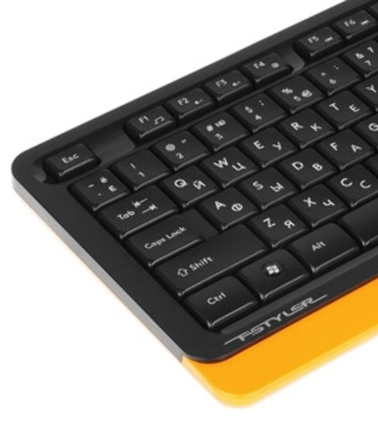 Комплект клавиатура+мышь A4Tech FStyler F1010 проводной, USB, 1600 DPI, чёрный/оранжевый