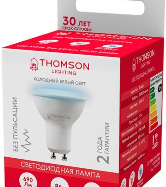 Лампа cветодиодная LED Thomson TH-B2327 GU10, полусфера, 8Вт, 6500К, белый холодный, 1 шт.