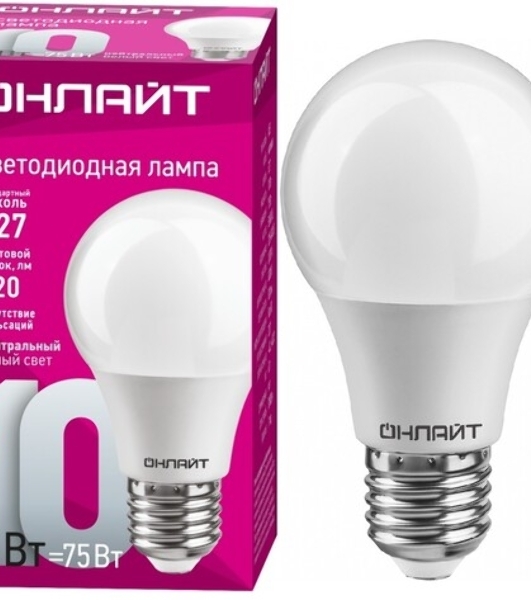 Лампа светодиодная ОНЛАЙТ 71650 OLL-A60-10-230-4K-E27 10 Вт грушевидная 4000К E27 820лм 176-264В белый