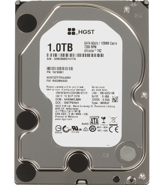 Жесткий диск Western Digital 1TB Ultrastar 7K2 (HUS722T1TALA604) Serial ATA III, 7200 rpm, 128Mb buffer