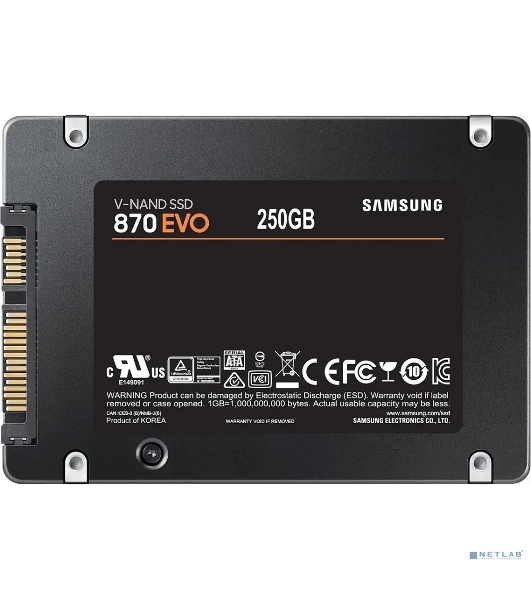 Накопитель SSD 2.5' 250GB Samsung 870 EVO Client SSD MZ-77E250B/AM SATA 6Gb/s, 560/530, IOPS 98/88K, MTBF 1.5M 3D NAND TLC, 512MB, 150TBW, 0,33DWPD, RTL